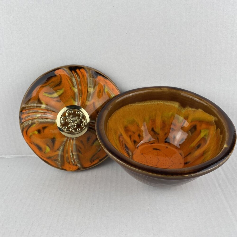 California USA Pottery 64 255 250 2501 Orange Brown Lazy Susan Serving Dish - Picture 10 of 11